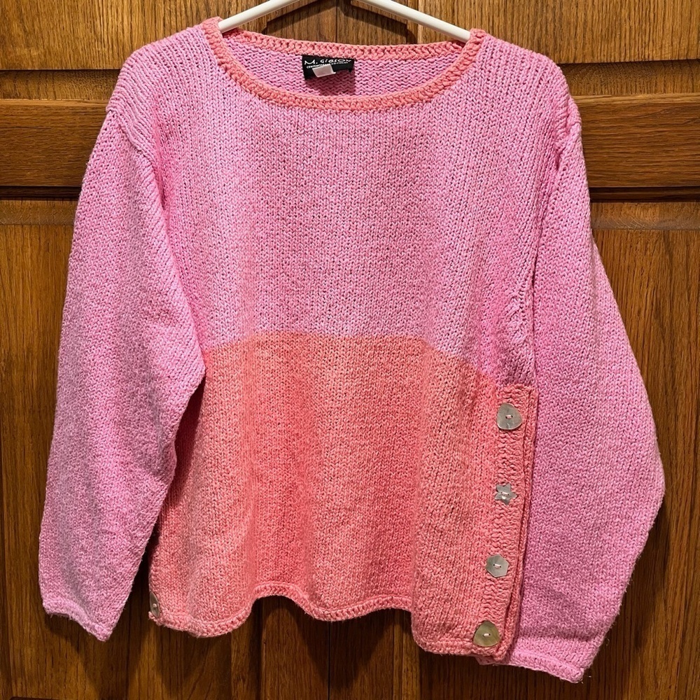 M. Gibson Contemporary Knitwear Pink Cardigan with Mother of Pearl Buttons
